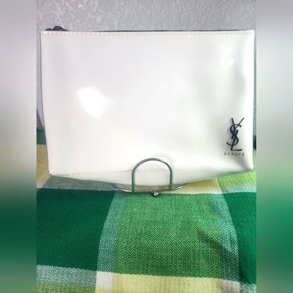 YSL Beauty Waterproof White Makeup Cosmetic Bag/Pouch/Clutch Small Zip 5.5"×8.5" - Picture 1 of 7